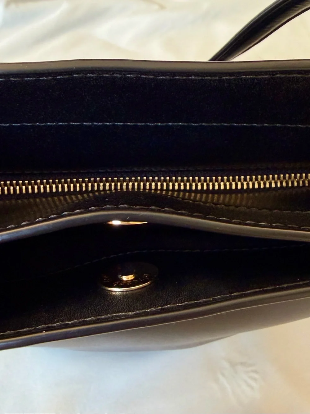 Michael Kors Black Leather Tote with Gold MK Emblem